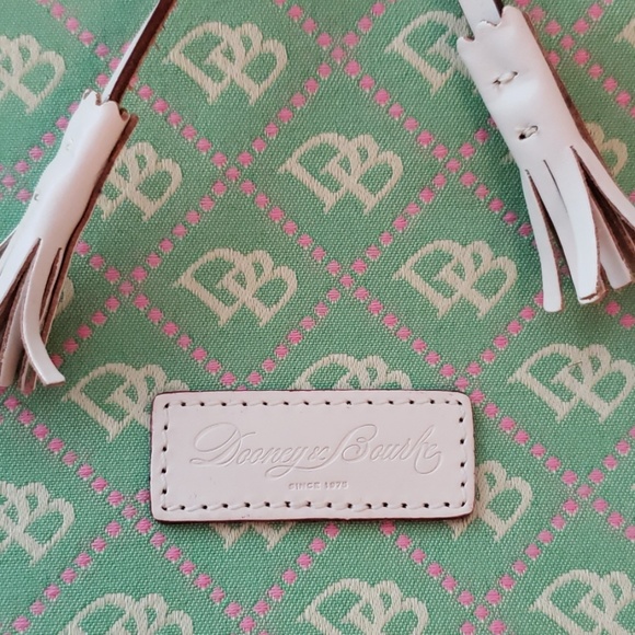 NEW Dooney & Bourke Green & Pink mini tassel tote - Picture 2 of 8